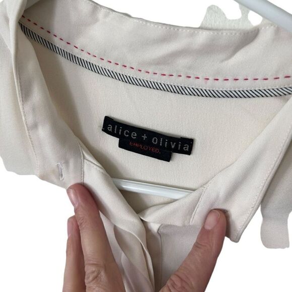 Alice+Olivia Employed Long Sleeve Stand-Up Collar White Button Down Blouse Sz S - Picture 3 of 11